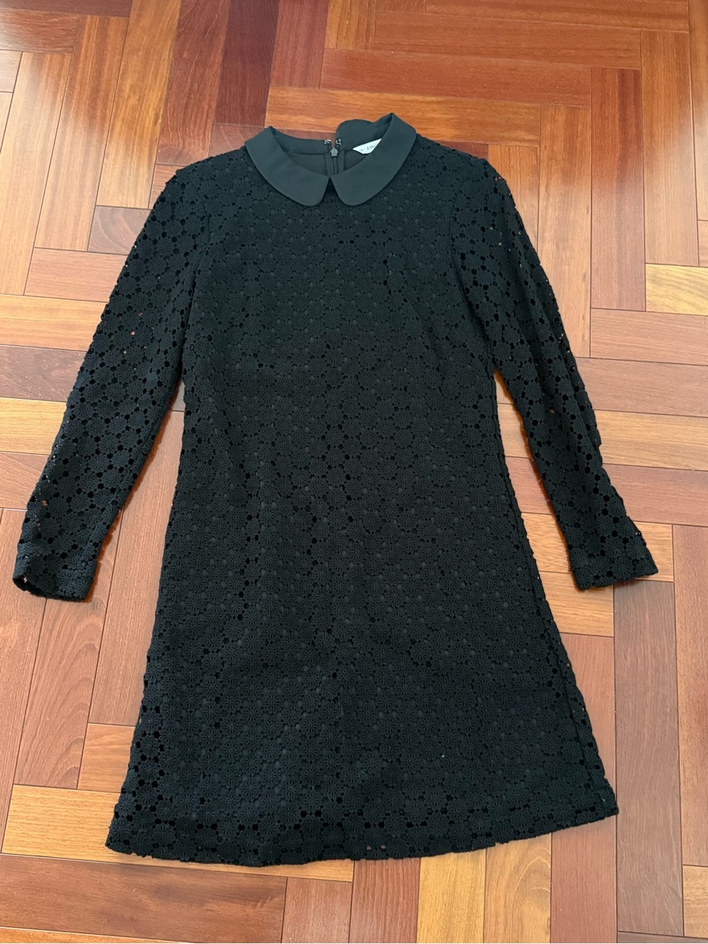 & other stories Black Embroidered Lace A-Line Dress with Collar
